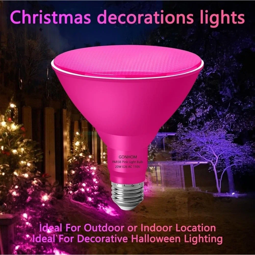 Pink Flood Light PAR38 LED 4‎ Pack Dimmable E26 20W Christmas Halloween